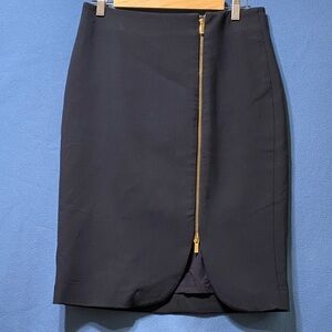 Elegant Used Navy Blue Skirt with Gold Zipper Fully Lining Ann Taylor Size 6